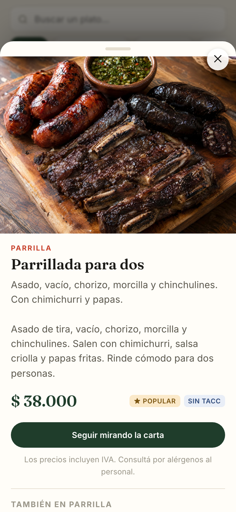 Ficha de un plato con foto grande